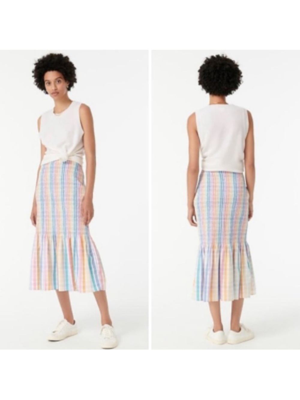 New J. Crew Re-Imagined
Pastel Rainbow Striped
Smocked Mermaid Midi Skirt size 0